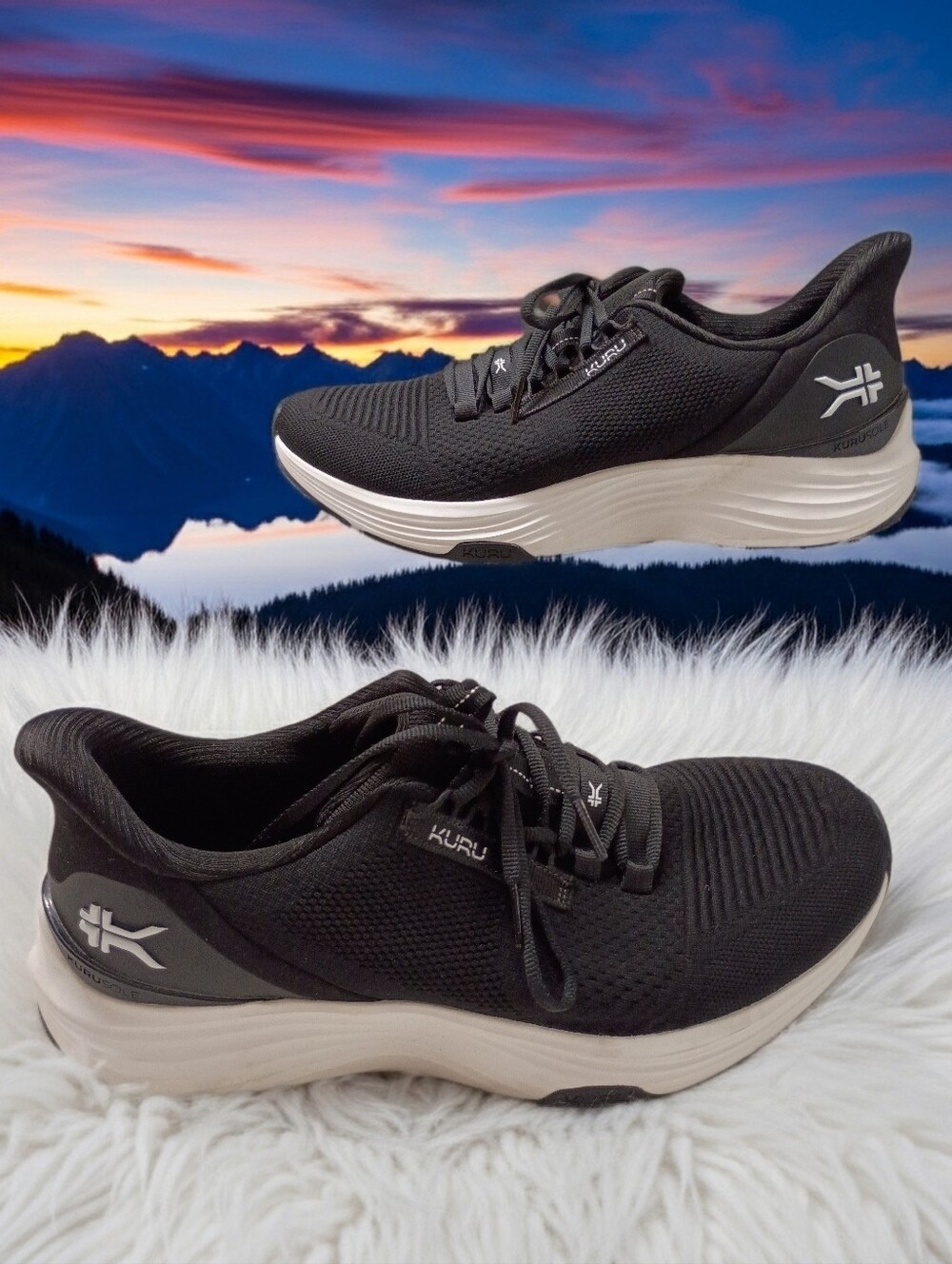 KURU Cloud Atom 2 Men's Black & White Athletic Walking Shoes Plantar Fascitis